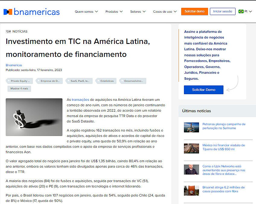 Investimento em TIC na Amrica Latina, monitoramento de financiamento